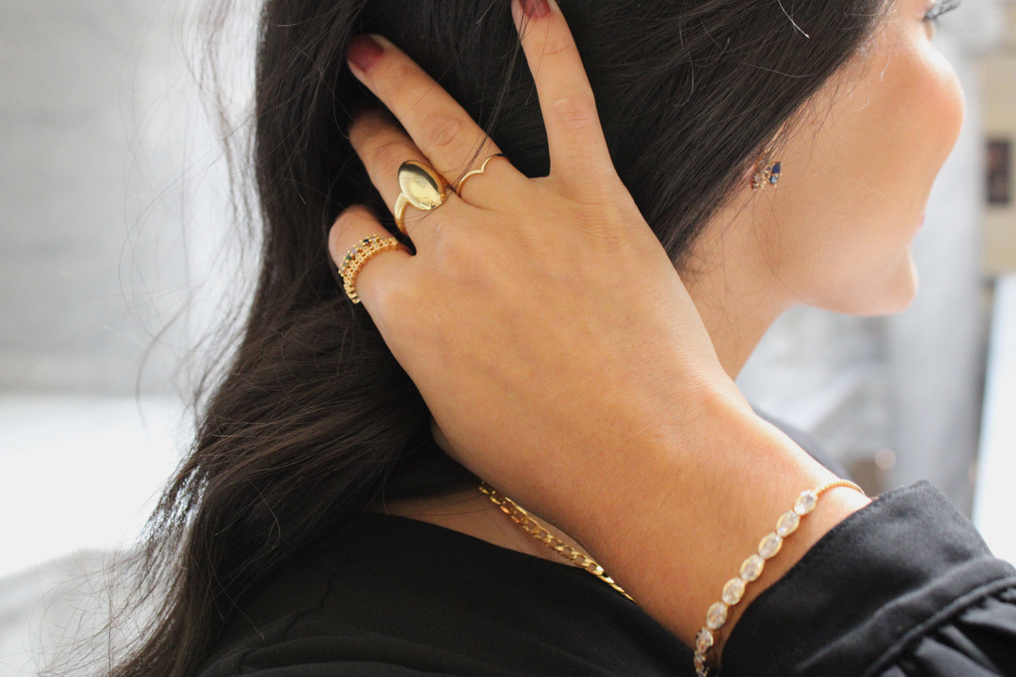 The Louise Gold Oval Ring Chunky Geometric Adjustable Ring
