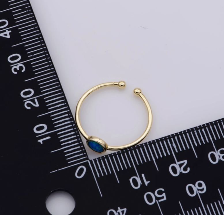 Dainty 18K Gold Filled Round Blue Opal Stone Adjustable Ring, Stacking Ring