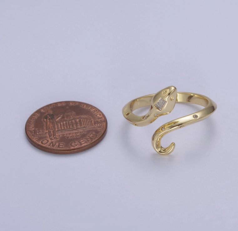 24K Gold Filled Serpent Ring, Adjustable Micro Pave Zirconia Cz Snake Ring, Dainty Curling Snake Jewelry