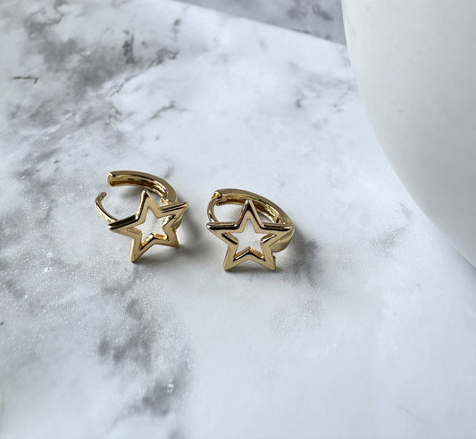 Minimalist 24K Gold Filled Celestial Star Huggie Hoops Earrings