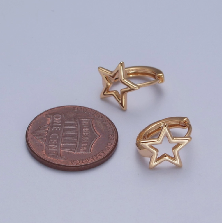Minimalist 24K Gold Filled Celestial Star Huggie Hoops Earrings