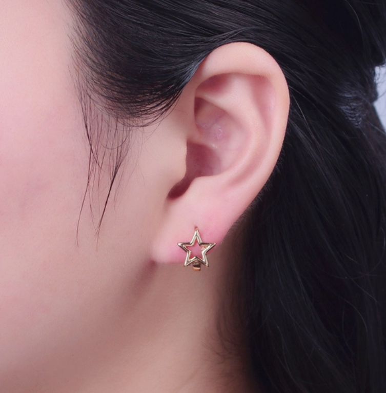 Minimalist 24K Gold Filled Celestial Star Huggie Hoops Earrings