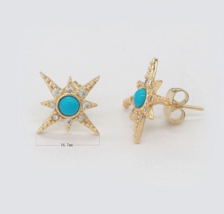 Dainty North Star Stud Cubic Zirconia Turquoise Stud Earrings Dainty Gold Stud Earring