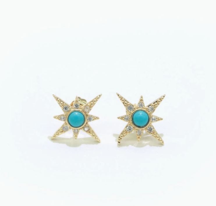 Dainty North Star Stud Cubic Zirconia Turquoise Stud Earrings Dainty Gold Stud Earring