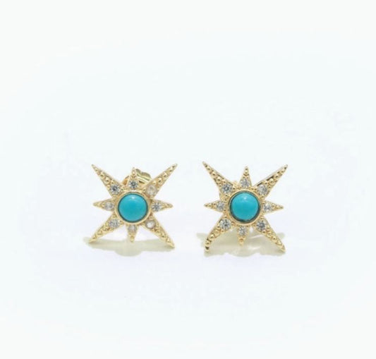 Dainty North Star Stud Cubic Zirconia Turquoise Stud Earrings Dainty Gold Stud Earring