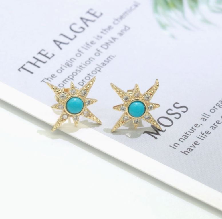 Dainty North Star Stud Cubic Zirconia Turquoise Stud Earrings Dainty Gold Stud Earring