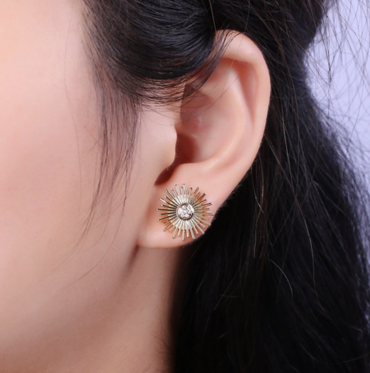 Dainty Sun Earrings Sunburst Stud Earrings 14k Gold Filled Sun Earrings- Gold Stud Earrings Cz Everday Earrings Small Earrings