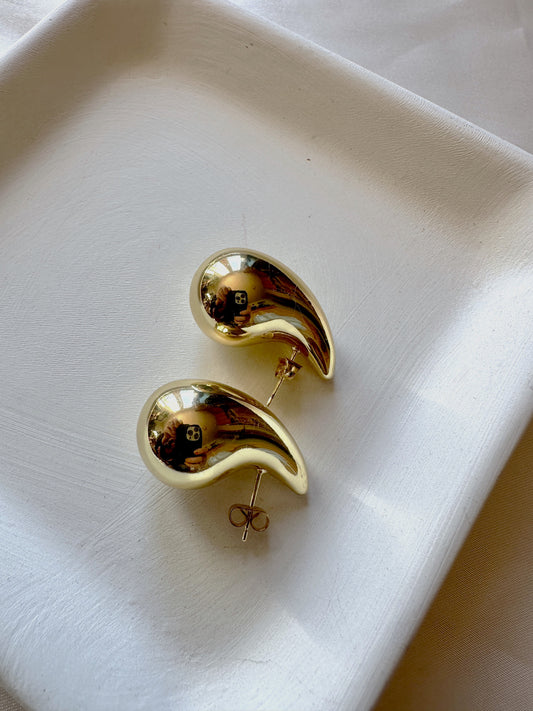 Chunky Modern Teardrop Stud Earrings 14K Gold Filled 30mm