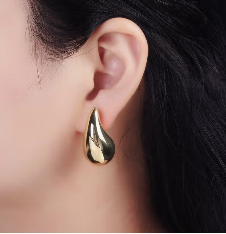 Chunky Modern Teardrop Stud Earrings 14K Gold Filled 30mm