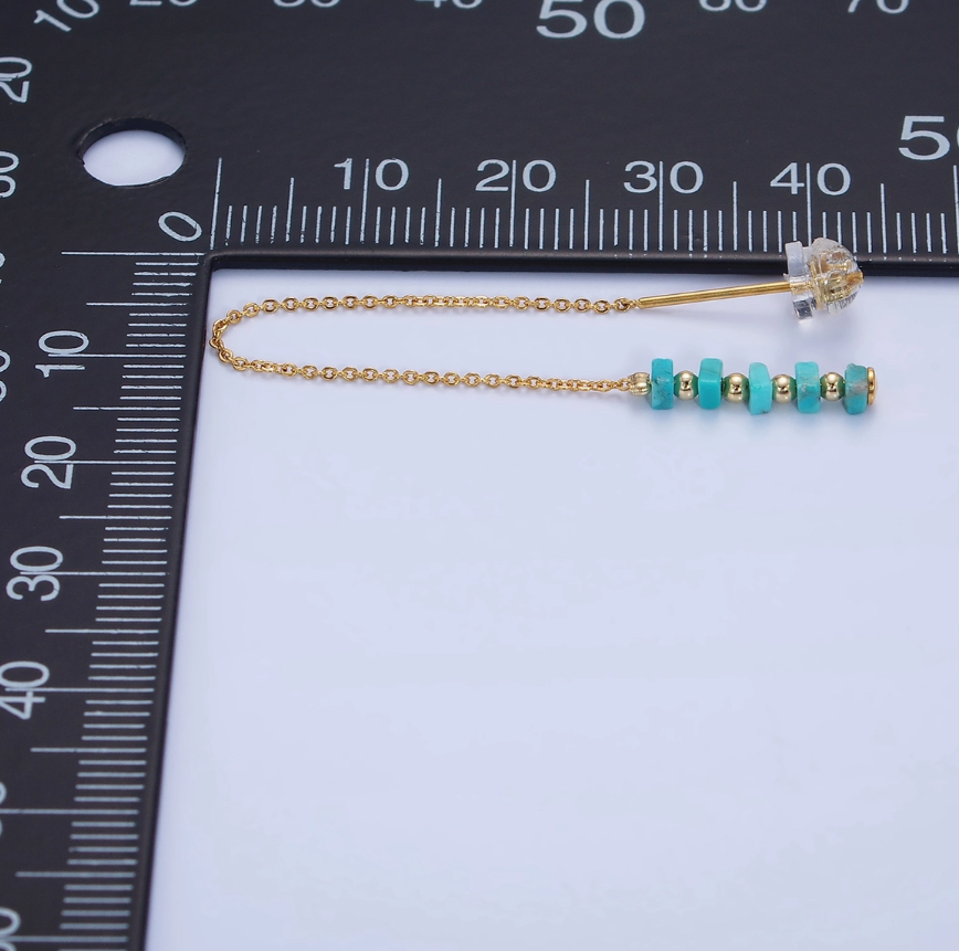 Turquoise Gemstone Chain Threader Earrings 16K Gold Filled