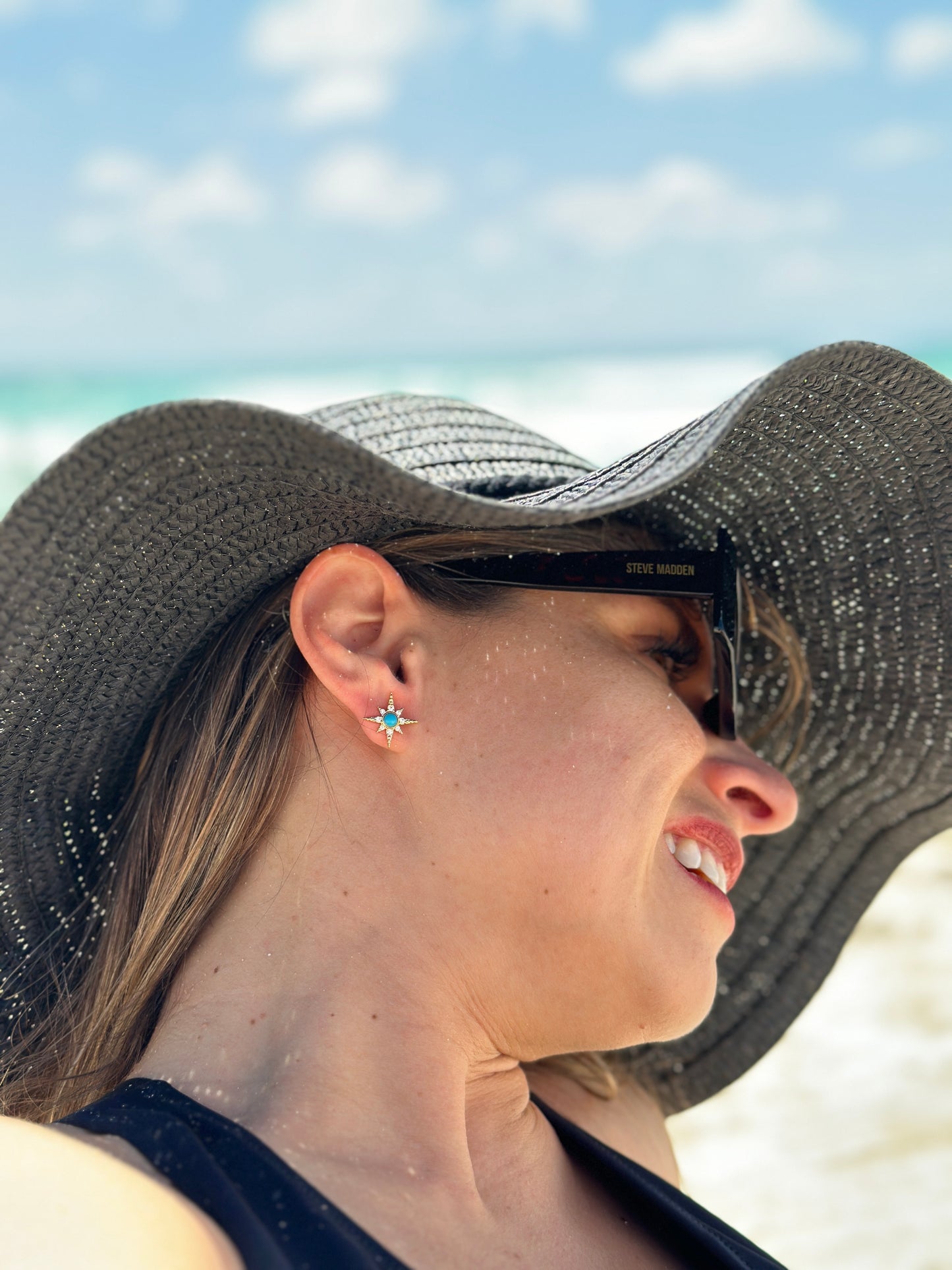 Dainty North Star Stud Cubic Zirconia Turquoise Stud Earrings Dainty Gold Stud Earring