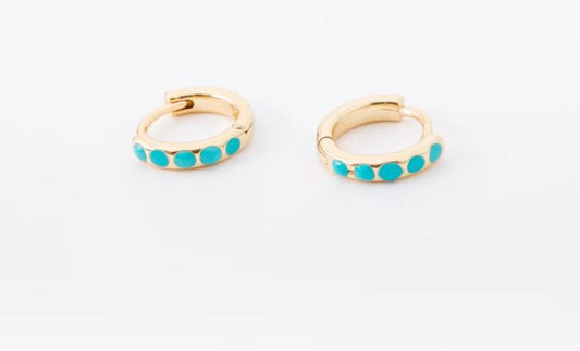 Turquoise Huggies Hoop Earrings Enamel Gold Cartilage Huggie