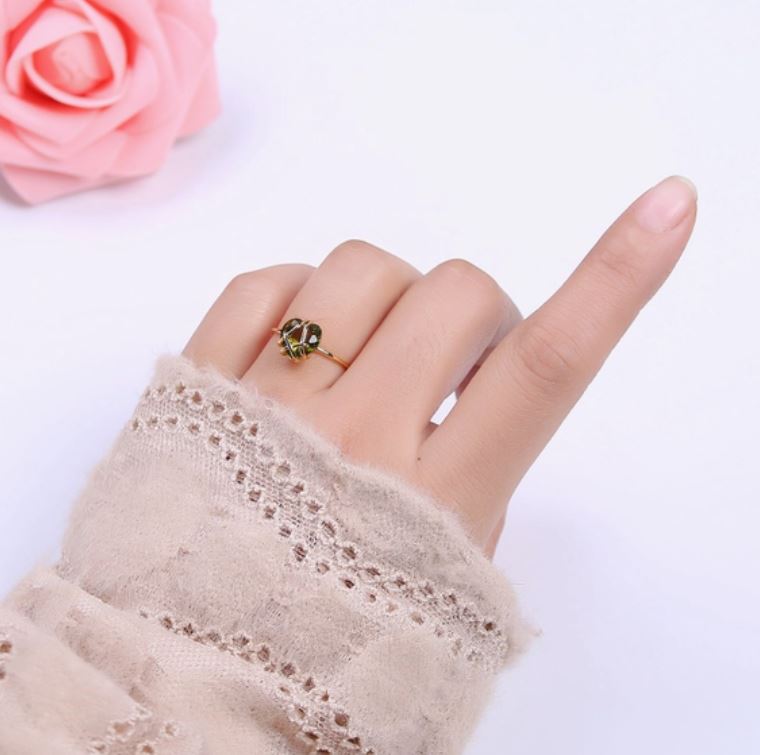 Gold Filled Dainty Heart Wrapped Clear Birthstone Adjustable Ring 16k gold filled