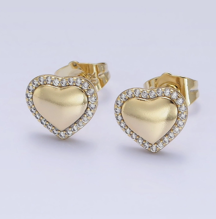 14K Gold Filled Heart Micro Paved Cz Stud Earrings