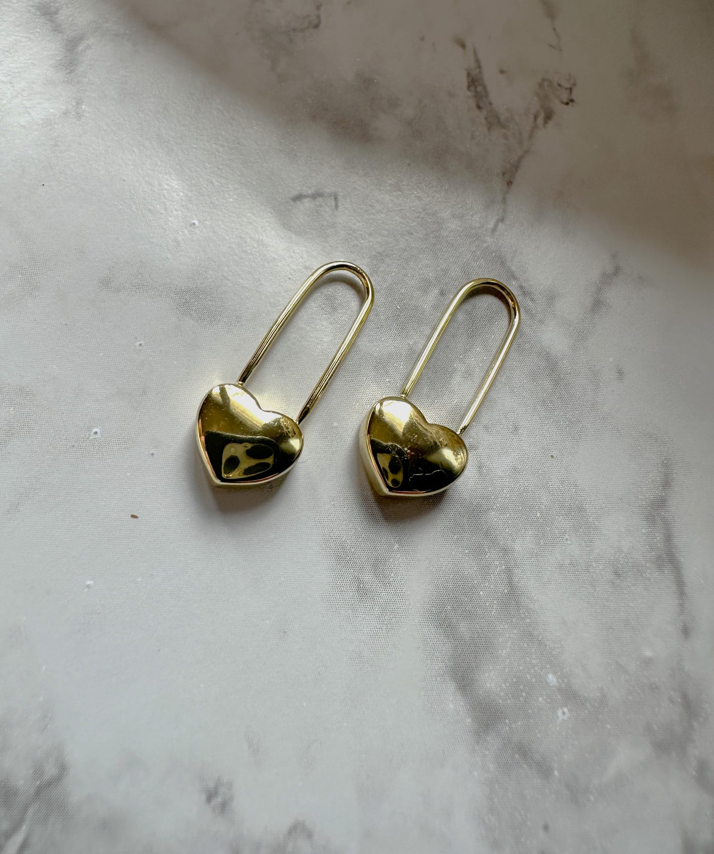 14K Gold Filled Heart Safety Pin Drop Earrings