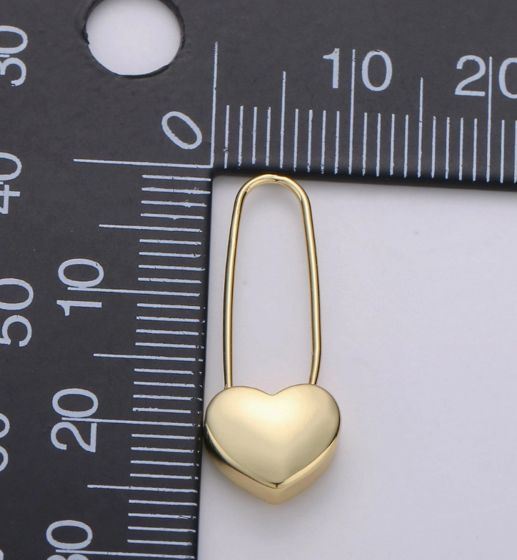 14K Gold Filled Heart Safety Pin Drop Earrings