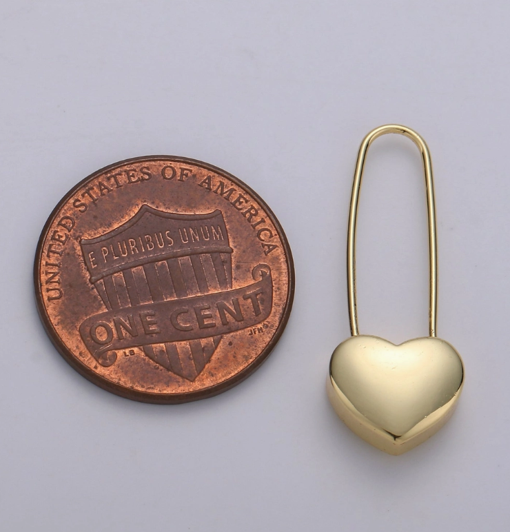 14K Gold Filled Heart Safety Pin Drop Earrings