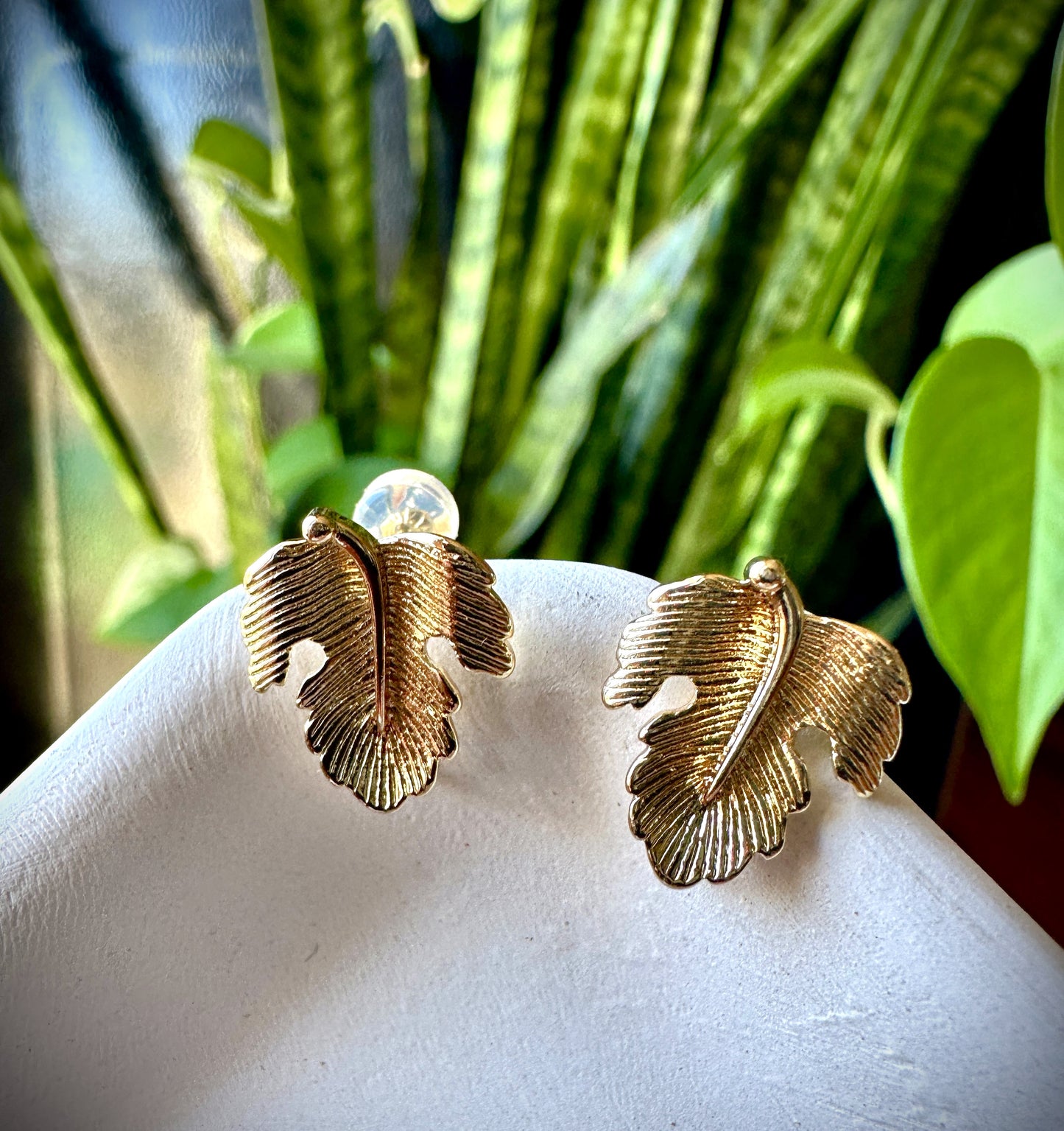 Golden Leaf Stud Earrings, 14k Gold Filled Studs