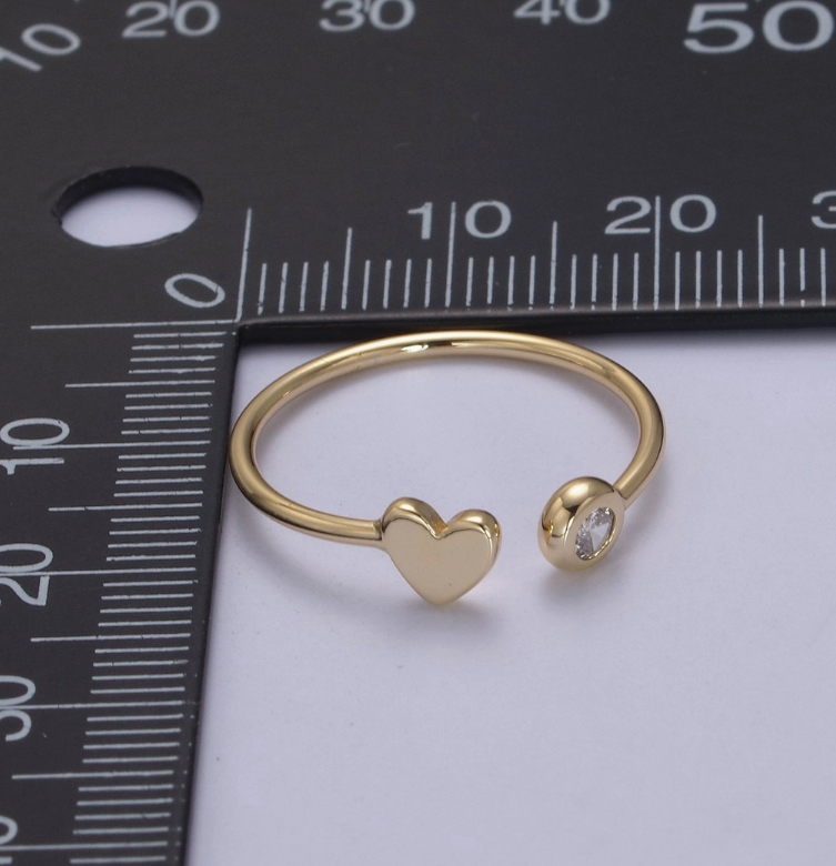 Minimalist Crystal Zirconia Cz, 16K Gold Filled Geometric Heart Open Adjustable Ring