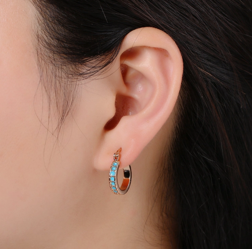 Dainty Turquoise Hoop Cz Earring Gold Filled Earring Everyday Wear Minimalist Jewelry