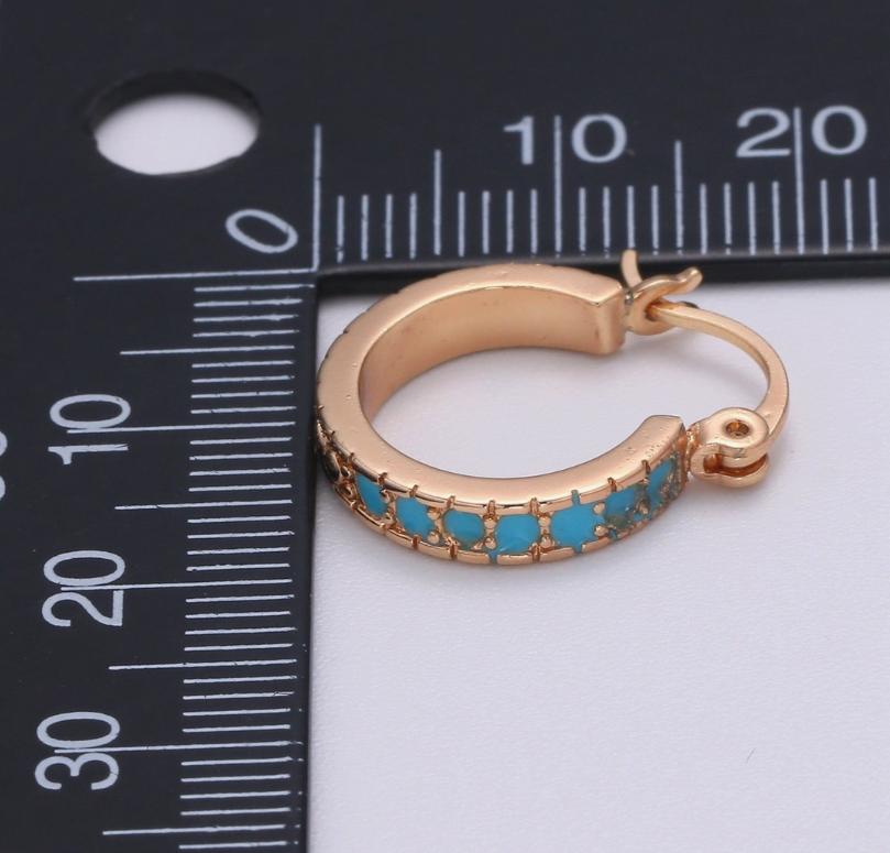 Dainty Turquoise Hoop Cz Earring Gold Filled Earring Everyday Wear Minimalist Jewelry